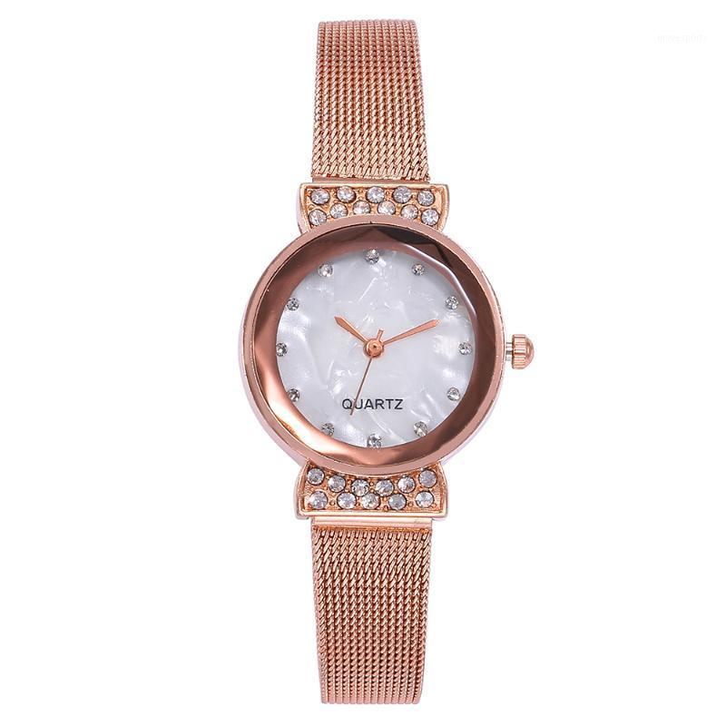 

Wristwatches Drop Women Rose Gold Mesh Belt Watches Ladies Luxury Rhinestone Quartz Wrist Relogio Feminino