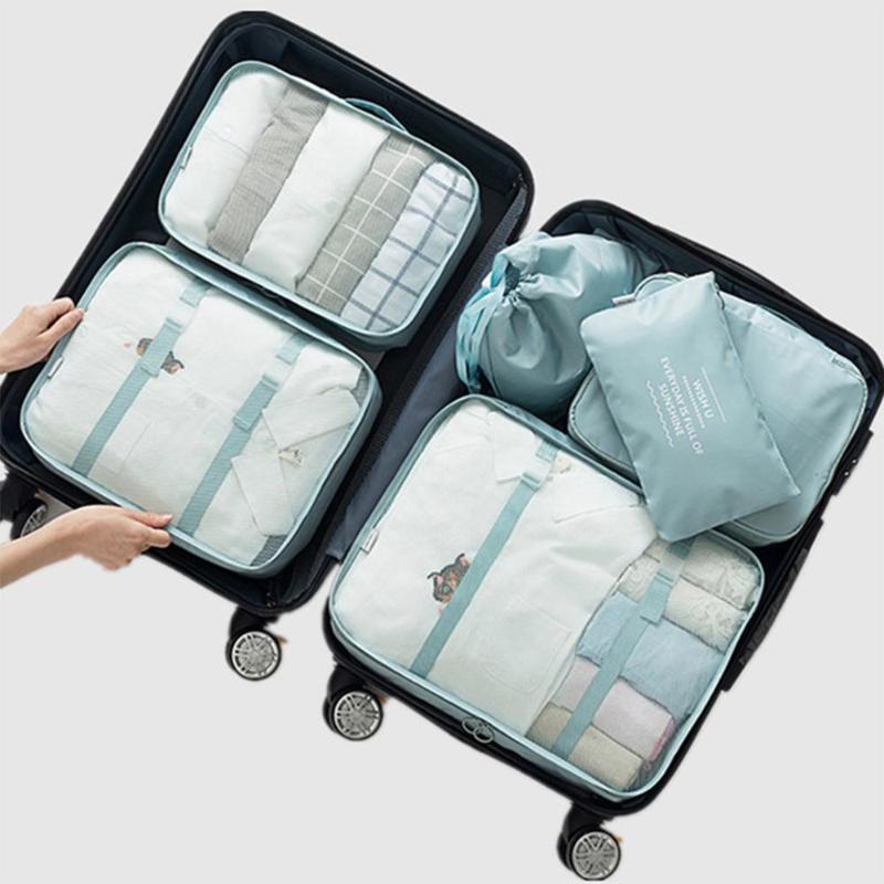 

Duffel Bags S.IKRR 6pcs/set Packing Cubes Travel Luggage Organizer Nylon Waterproof Mesh Bag Portable Clothes Storage Sac Voyage Femme, Black