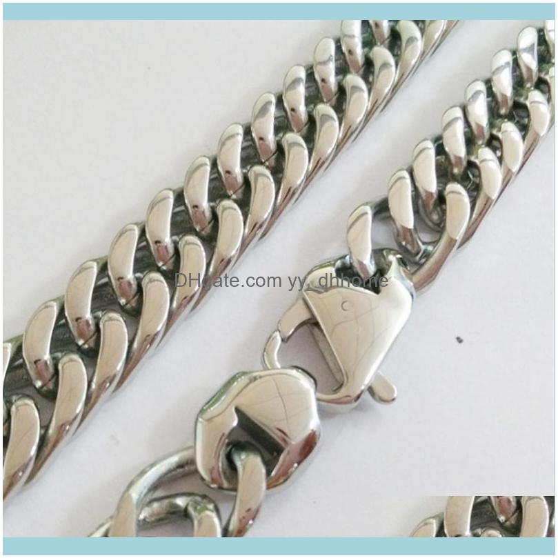 

Chains Necklaces & Pendants Jewelry12/15Mm Wide Trendy Stainless Steel Sier Color Cuban Curb Chain Mens Necklace Or Bracelet Fashion Jewelry
