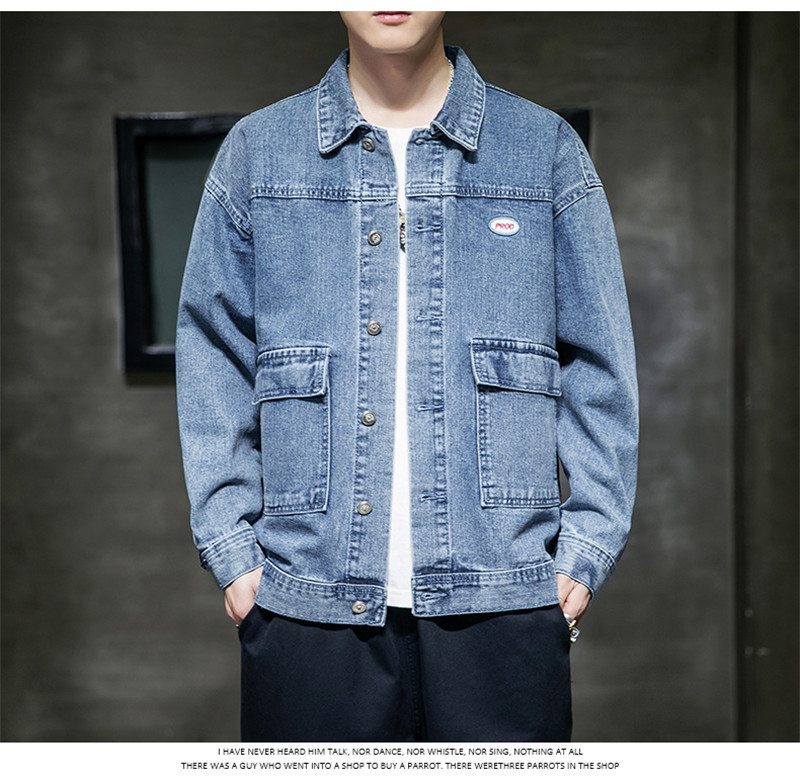 

Mens Patchwork Solid Color Jeans Jackets Spring and Autumn Lapel Neck Outerwear with Pockets Long Sleeve Mens Clothes with Buttons, Black;brown