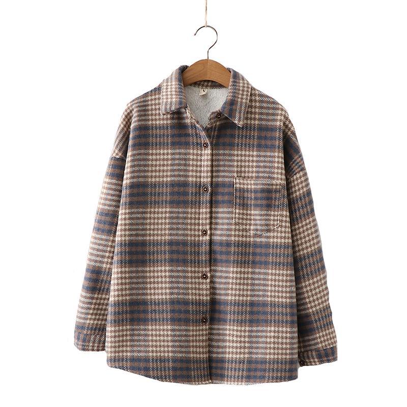 

Winter Thick Velvet Plaid Shirts Womens Keep Warm Checked Blouses And Tops Cotton Long Sleeve Female Clothes Outwear Women