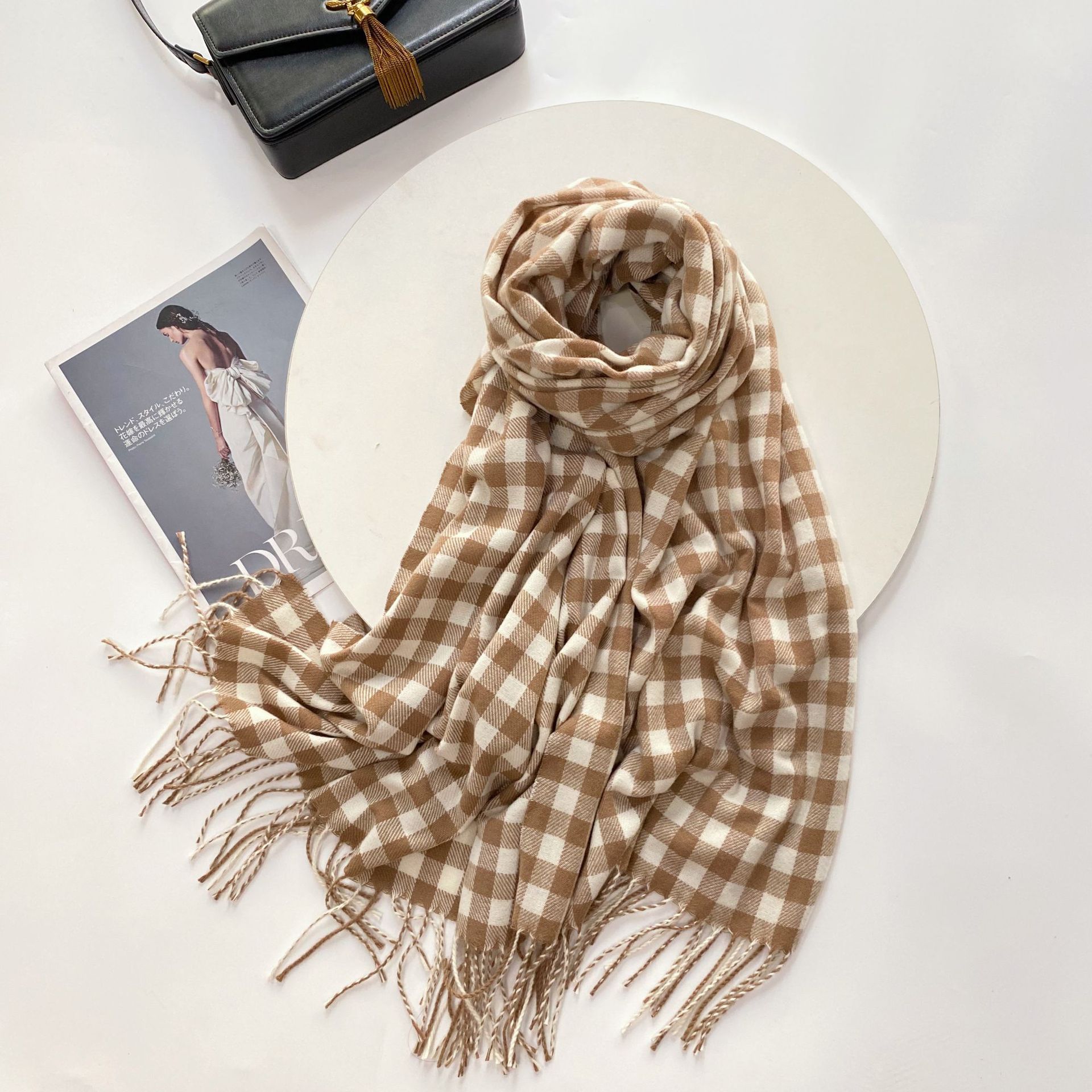 

New Korean Style Cashmere-like Plaid Scarf Warm-Keeping and Cold-Proof Thickened Scarf Versatile Student Womens Fashion Classic Shawl No. 6
