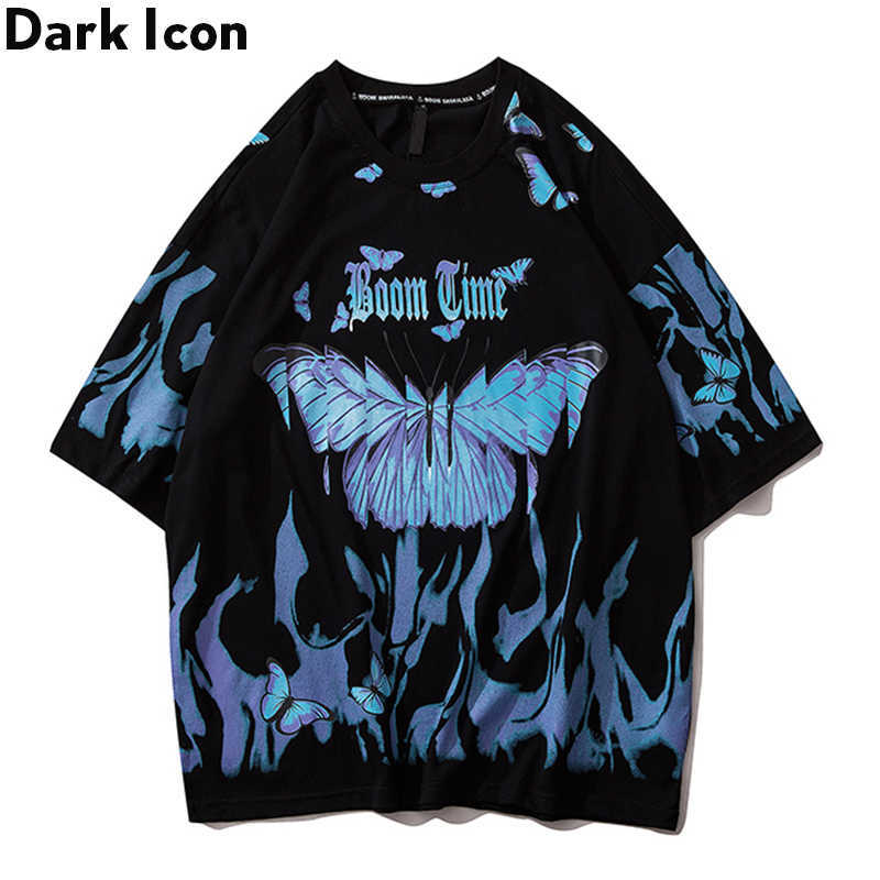 

Flame Butterfly Street Fashion T-shirt Men Summer Crew Neck Men's Tshirt Hip Hop Tee Shirts 210603, Black tshirt