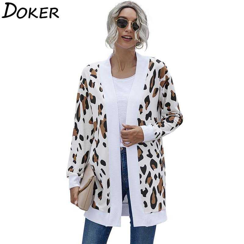 

Autumn Winter Leopard Thin Knitted Cardigan Coat Women Long Sleeve Plus Size Fashion Vintage  Female 210604, Black leopard