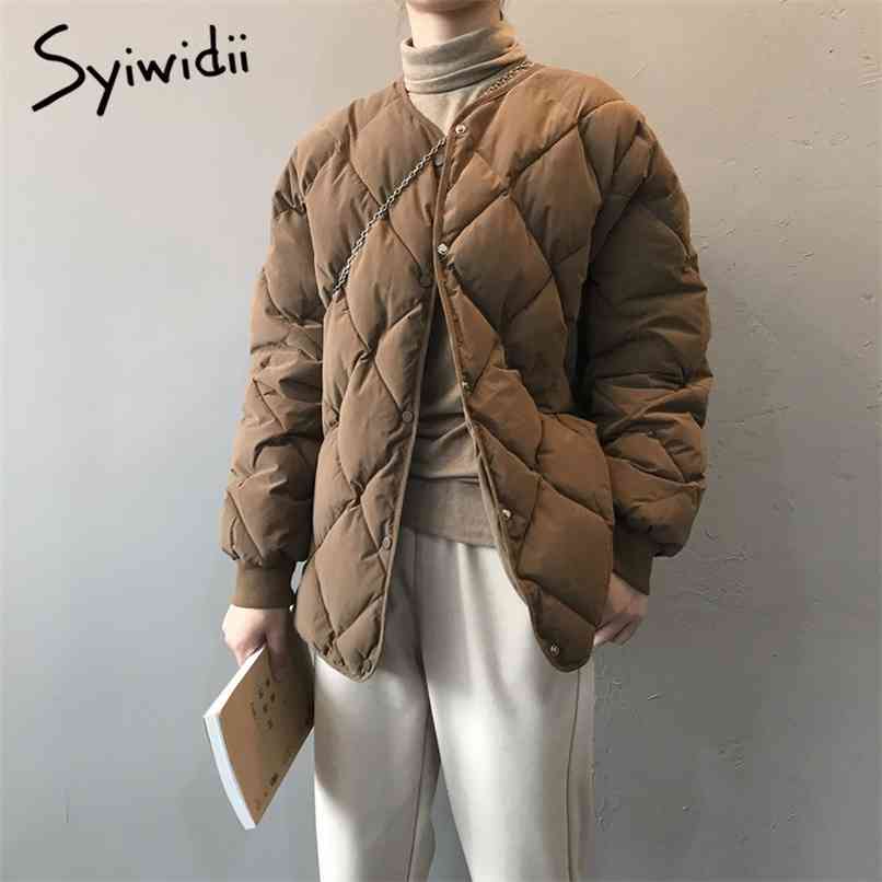 

Parkas Winter Coat Women Puffer Jacket Solid Single Breasted Thick Criss-Cross Beige Black Blue Spring Autumn 210607