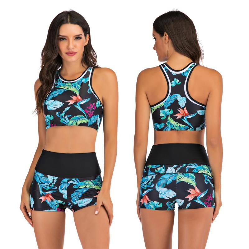

Women' Swimwear Bathing Suit Women Designer 2 Peice Set, Blue leaves