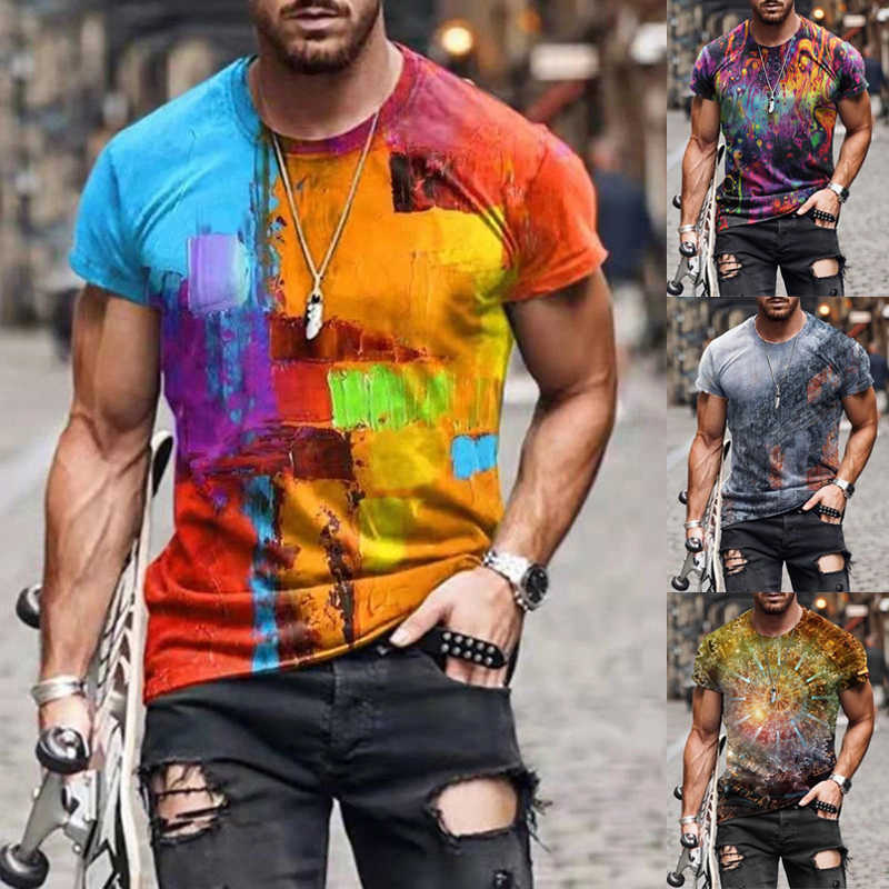 

Men Fashion Abstract Printed Casual Tops Summer Loose Short Sleeves Round Neck T-Shirts Plus Size 210629, Orange