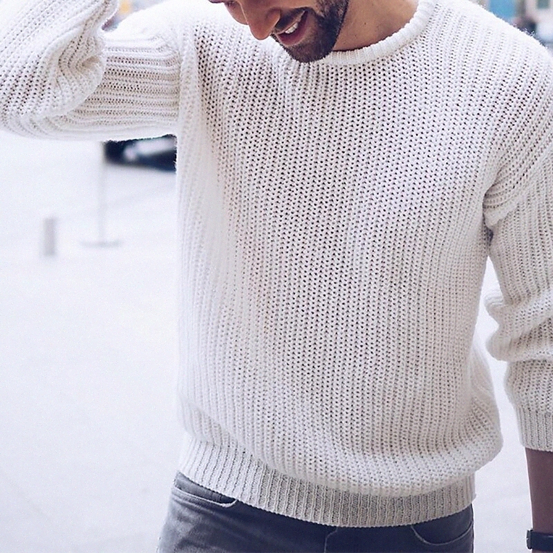 Men's Unisex Pullover Knitted Solid Color Stylish Vintage Style Long Sleeve Sweater Cardigans Crew Neck Fall Winter Gray White Black H21l#