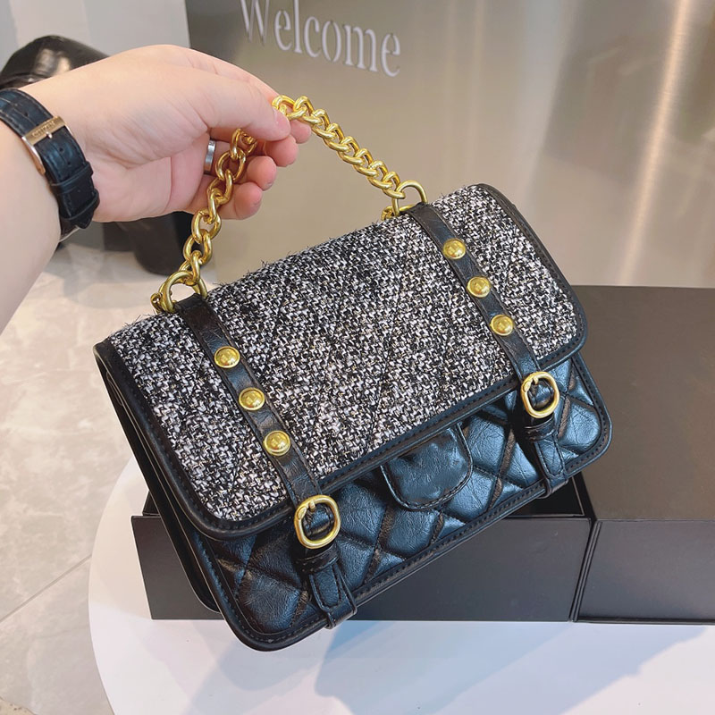 

2021 Autumn Winter Vinatge Message Braid Bags Tweed Calfskin Classic Flap Square Chains Tote Crossbody Shoulder Clutch Cosmetic Famouse Desi