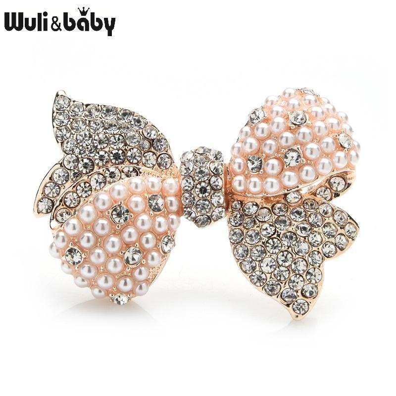 

Pins, Brooches Wuli&baby Sparkling Rhinestone Pearl Bowknot Broocohes For Women Flower Weddings Party Office Brooch Pins Gifts, Gray