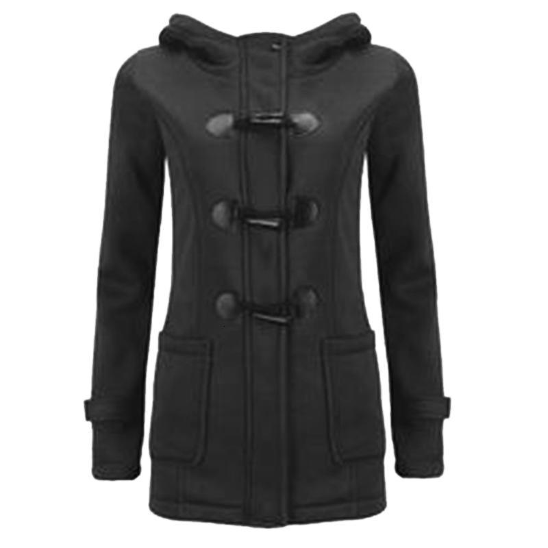 

Women's Down & Parkas Long Solid Zipper Hooded Button Pocket Warm Padded Jacket Women Thick England Style Slim Winter Coats, Black