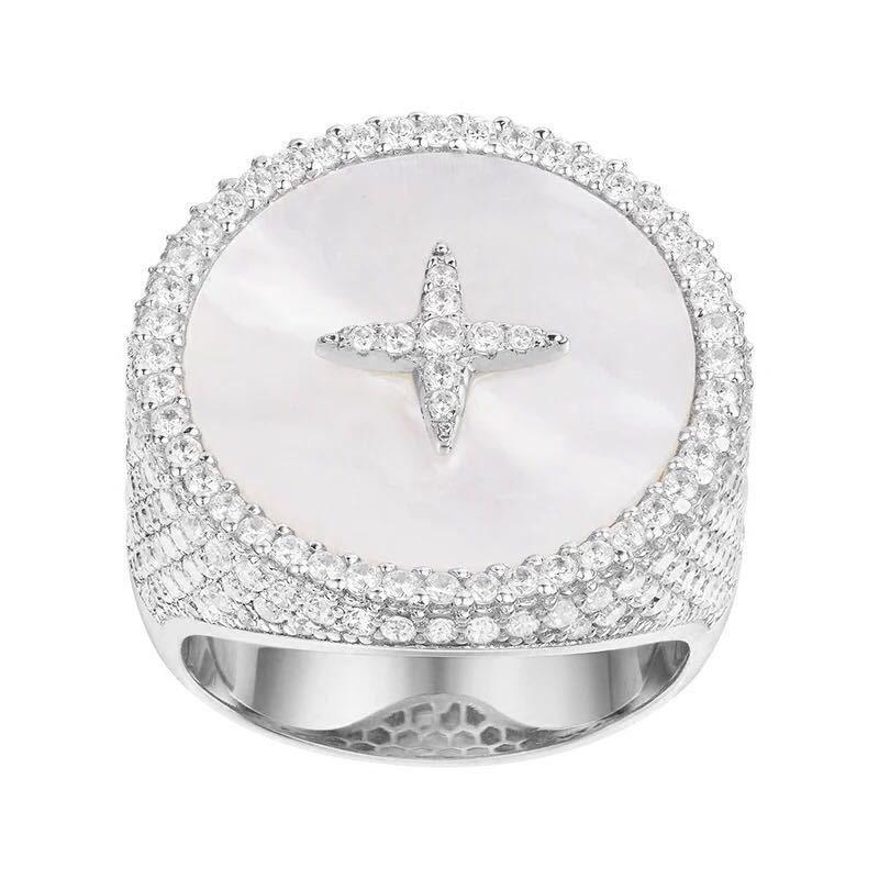 

Cluster Rings SOELLE 925 Sterling Silver Cubic Zirconia Star Round Badge Ring With Mother Of Pearl Women May Collection Jewelry, Golden;silver