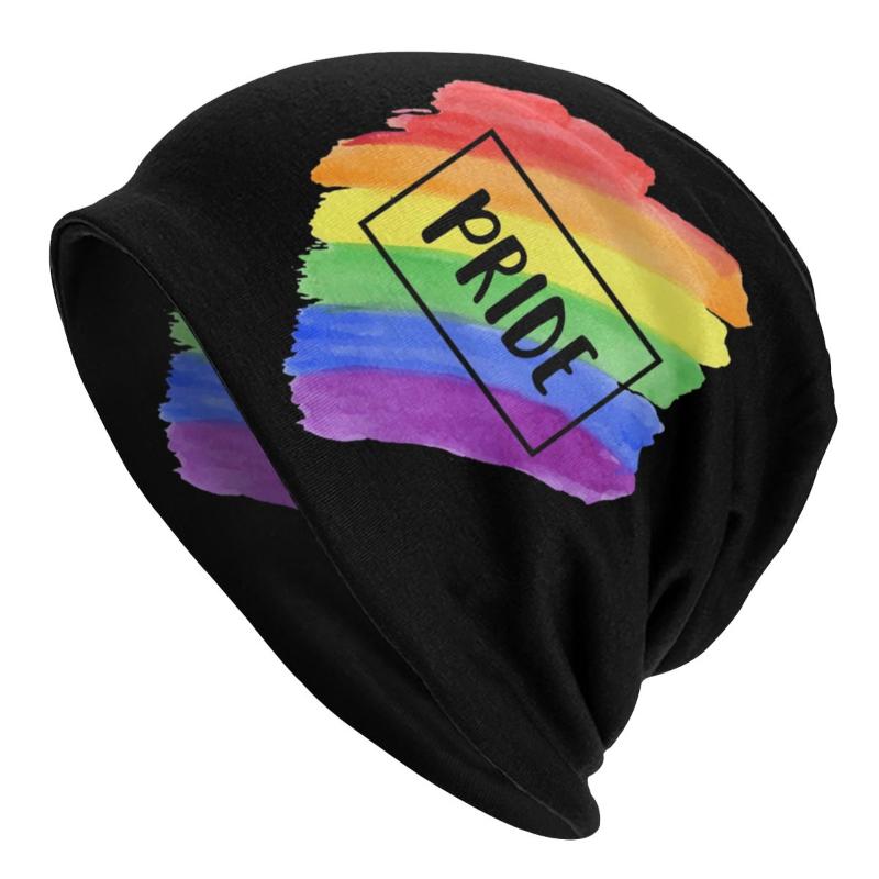 

Berets LGBT Bonnet Hat Gay Pride Rainbow Lesbian Queer Asexual Knitted Hip Hop Skullies Beanies Hats Winter Warm Dual-use Cap, Black