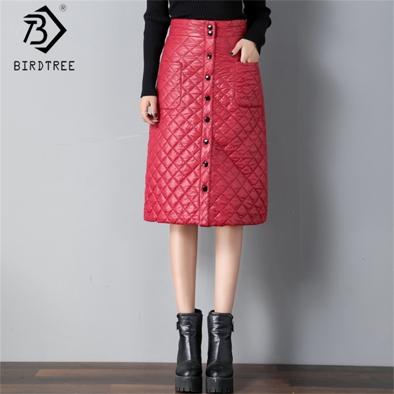 Winter New Arrival Women's Rhombus Down Skirt A-Line High Waist Buttons Thick And Warm Knee-Length Skirt Office Lady B99610K 210412Z