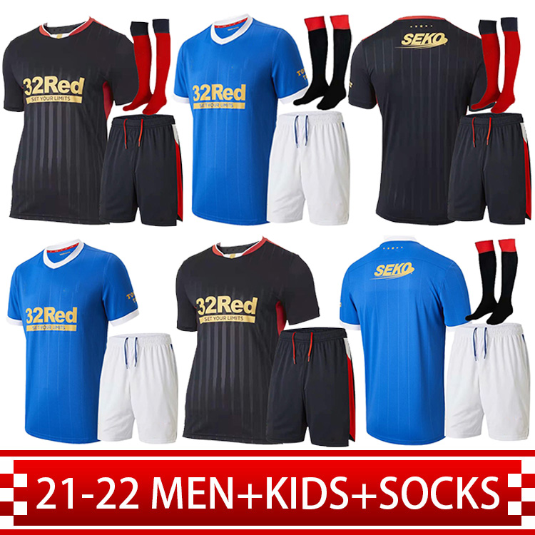 

Rangers 150th years Anniversary 21 22 Glasgow Soccer Jerseys Thailand Men + Kids kit socks maillots de foot MORELOS DEFOE HAGI BARKER Football Shirts Kits away black, Llz0023
