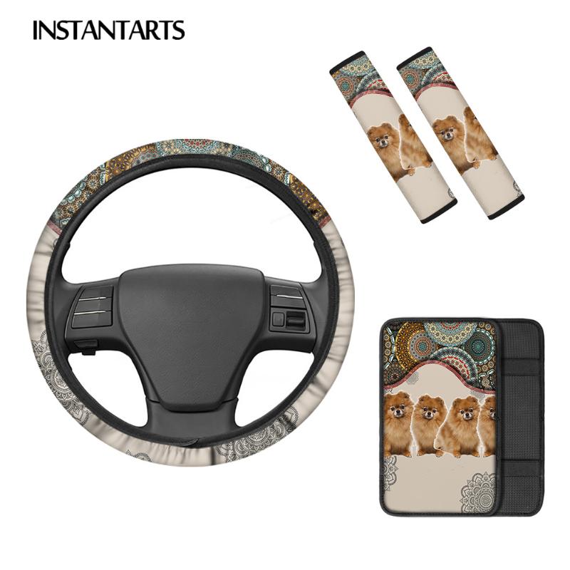 

Safety Belts & Accessories INSTANTARTS Lovely Animals Pattern Durable Steering Wheel Cover Soft Car Armrest Comfortable Seatbelt Shoulder St