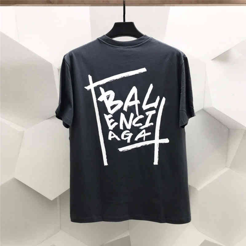 

Correct Version 2021 Spring and Summer New Paris Back Graffiti Letter Print Round Neck Casual Short Sleeve T-shirt for Men and Women, White;black