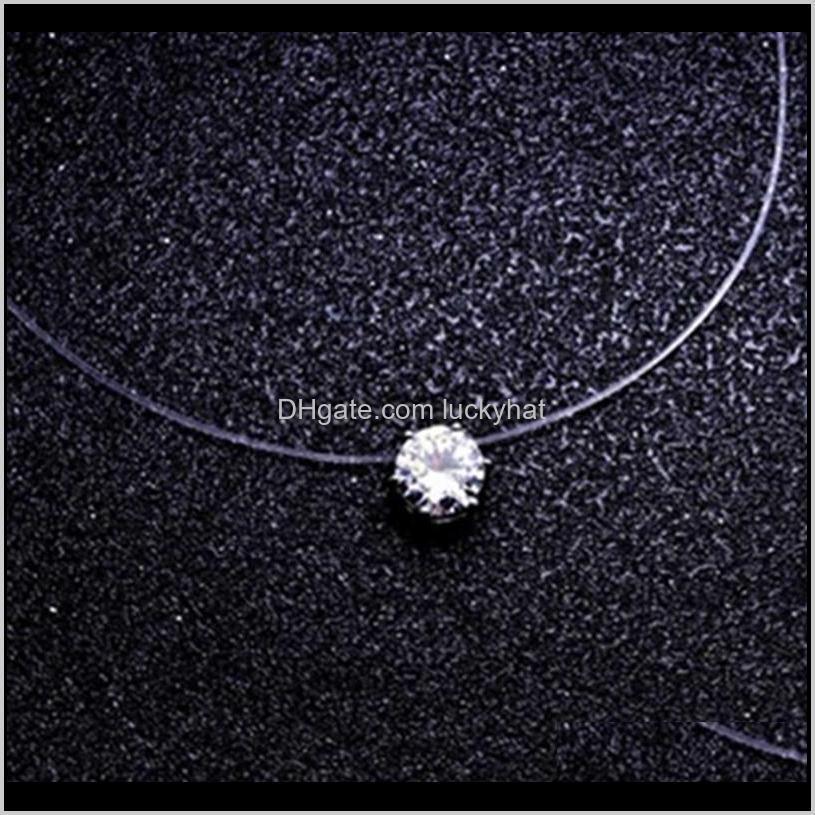

Pendant Necklaces Fashion Square 6 Claw Cz Stone Crystal Zircon Invisible Transparent Fishing Line Chain Necklace For Women T8Bhj 0Tkc9, Silver