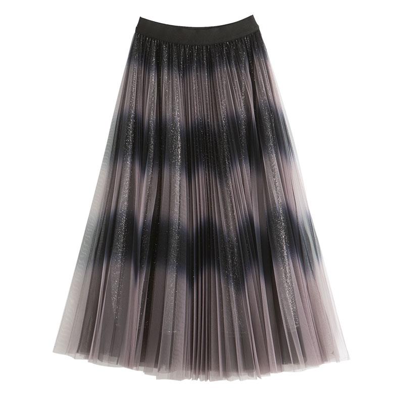 

Skirts Vintage Tie Dye Woman 2021 Kawaii Elastic Waist Striped Mesh Long Skirt 3 Layered Ink Painting Tutu Pleated, Pink