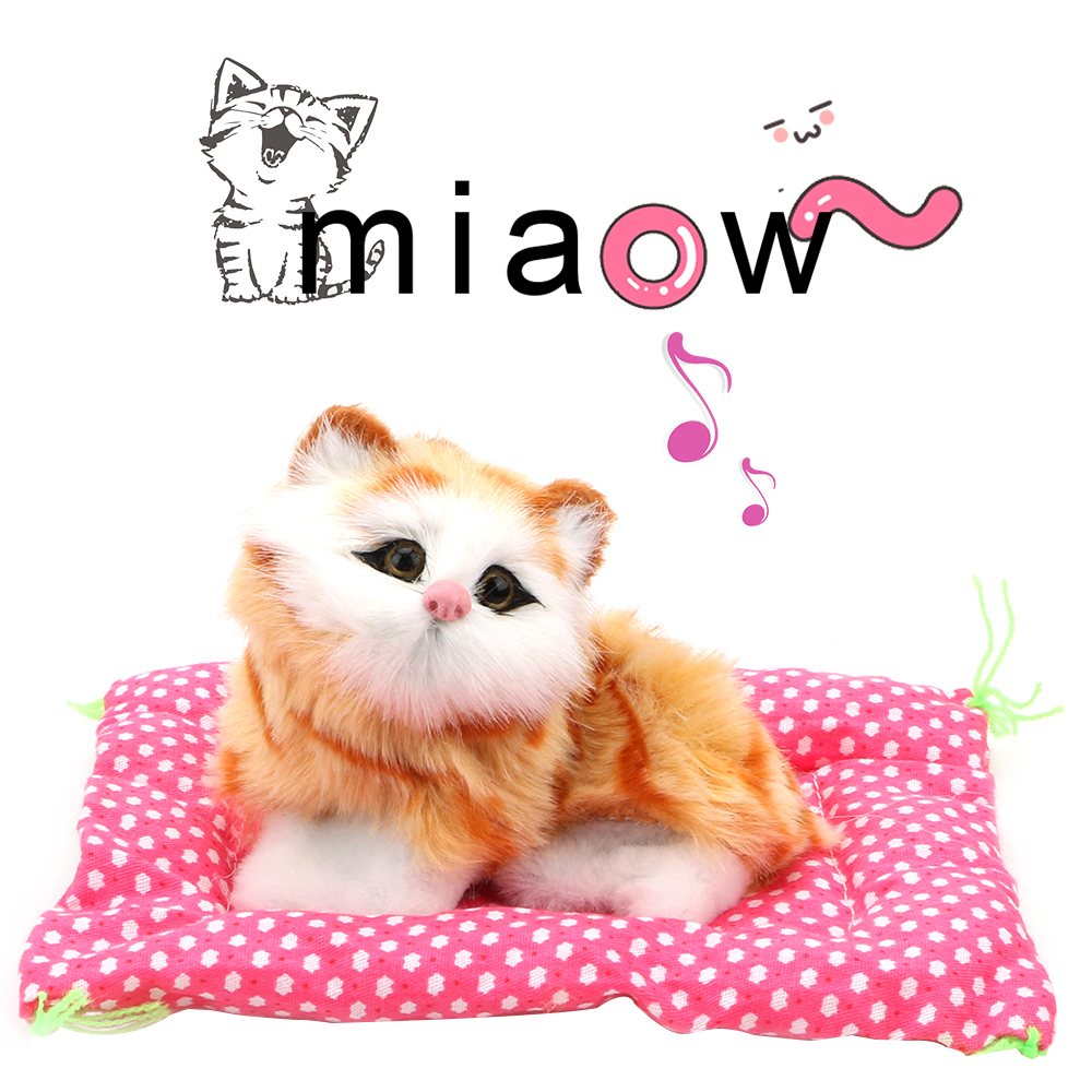 Car Ornaments Simulation Plush Cat Doll Sound With Pressed Toy Dashboard Decoration Cute Kitten Toys Auto Interior Accessories-image-747792999
