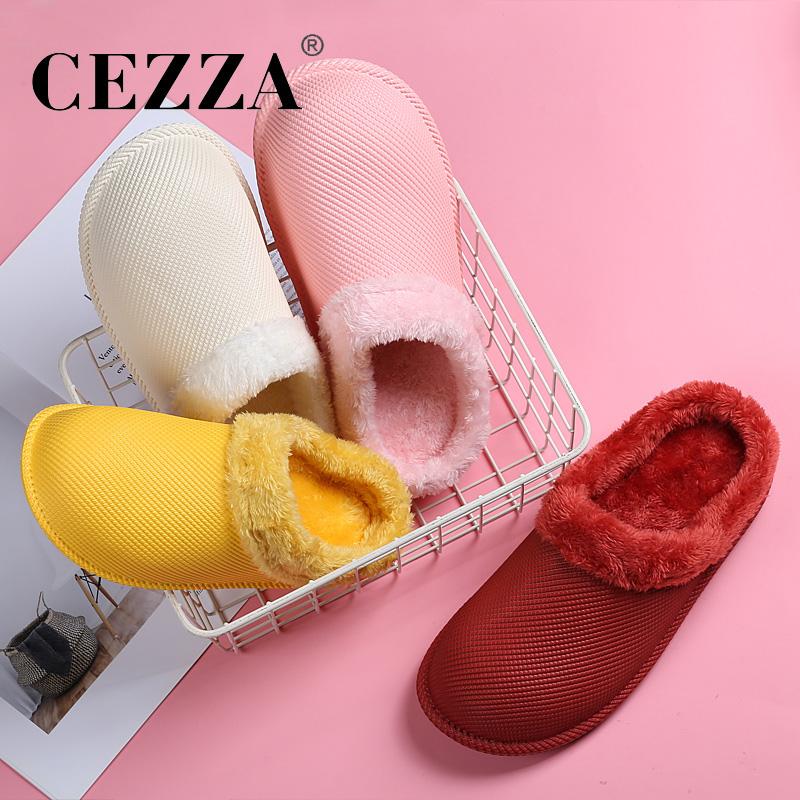 

Slippers CEZZA Winter Women Home Shoes Ladies Waterproof Flip Flops Couple Fur Plush Warm Indoor Slides, Black
