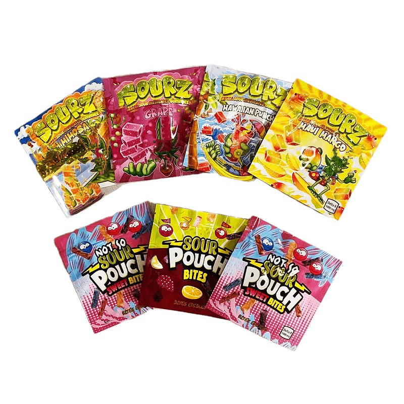 

Sour Pouch One up Sourz Edibles Mylar Bag Foil Ziplock Zipper Smell Proof Packing Bags Empty Packaging Runtz Infused Package