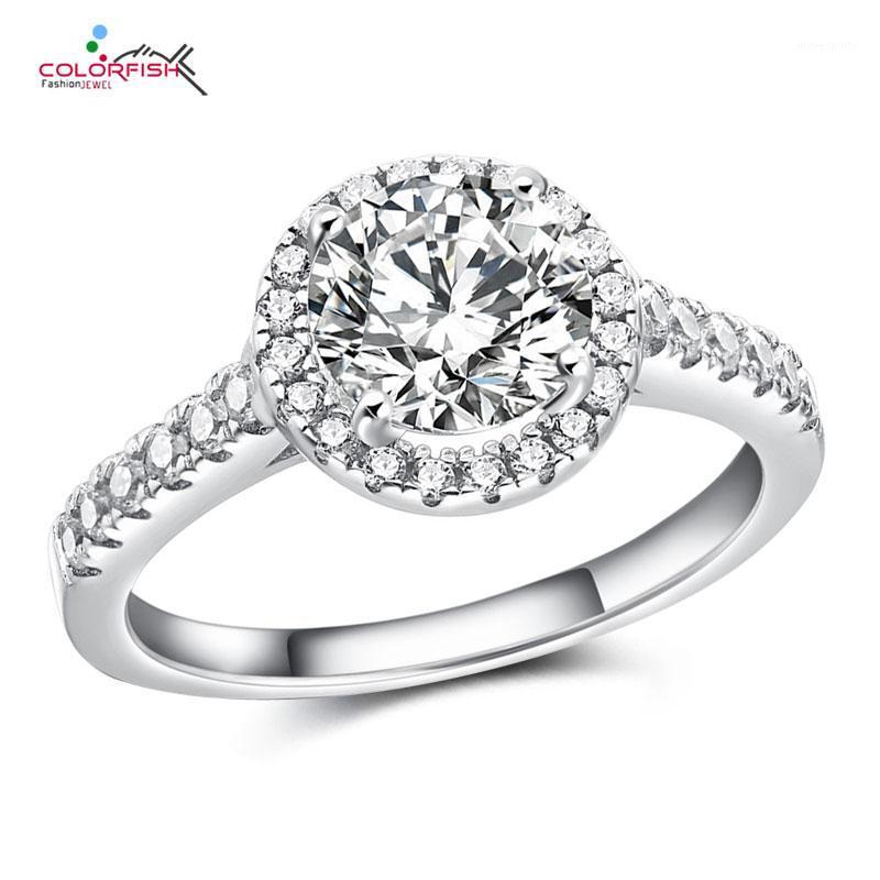 

Cluster Rings COLORFISH 925 Sterling Silver Round Cut Cubic Zirconia Woman Engagement Ring Anniversary Jewelry For1