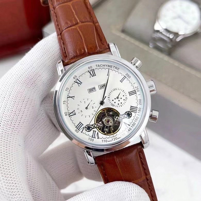 

Mens Designer Watches 42mm Genuine Leather Strap Luxury Watch Mechanical Automatic Movement All Sub-dials work Wristwatches gift for man Valentine's Day present