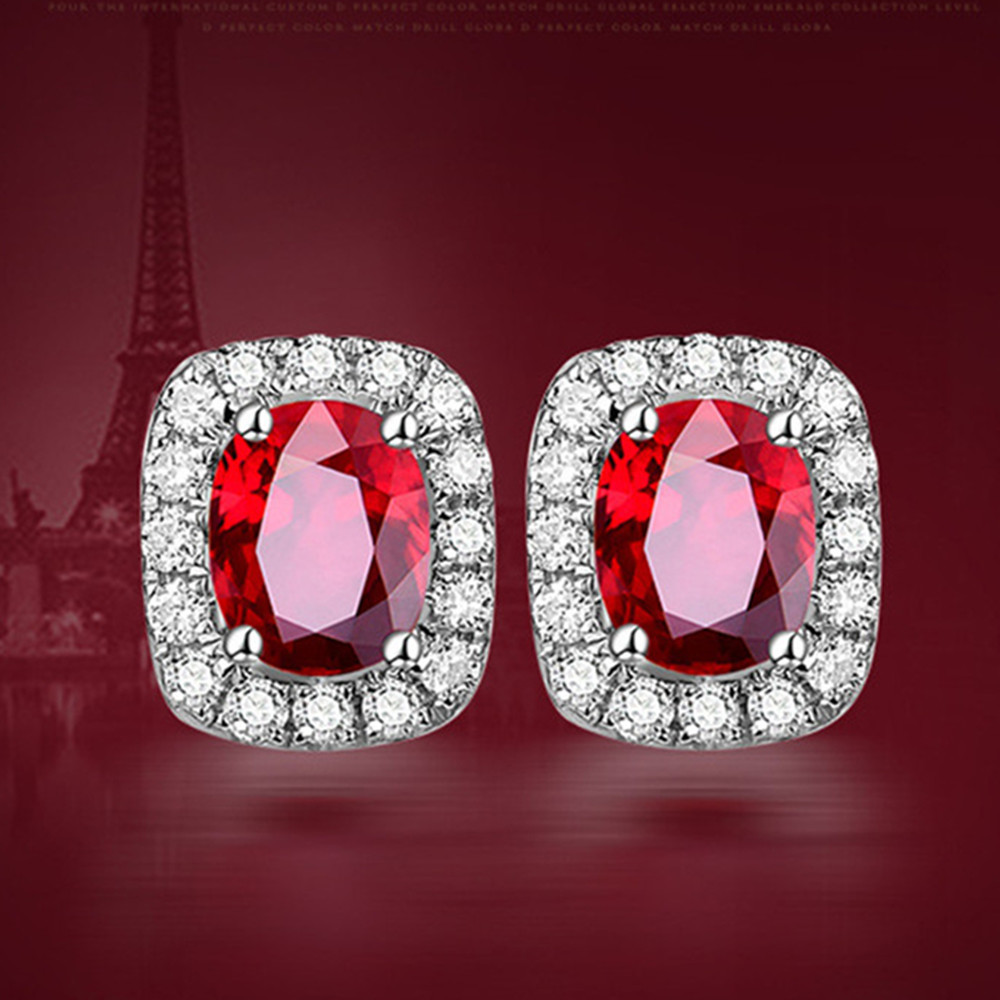 

Small Elegant Ruby Gemstones red Crystal stud earrings women fashion zircon diamond white gold sterling silver925 luxury jewelry