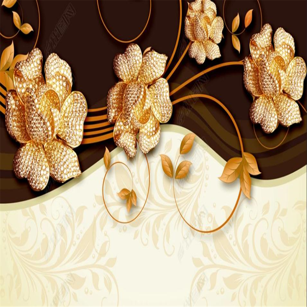 

European style jewelry flower wallpapers background wall 3d stereoscopic wallpaper, Gold