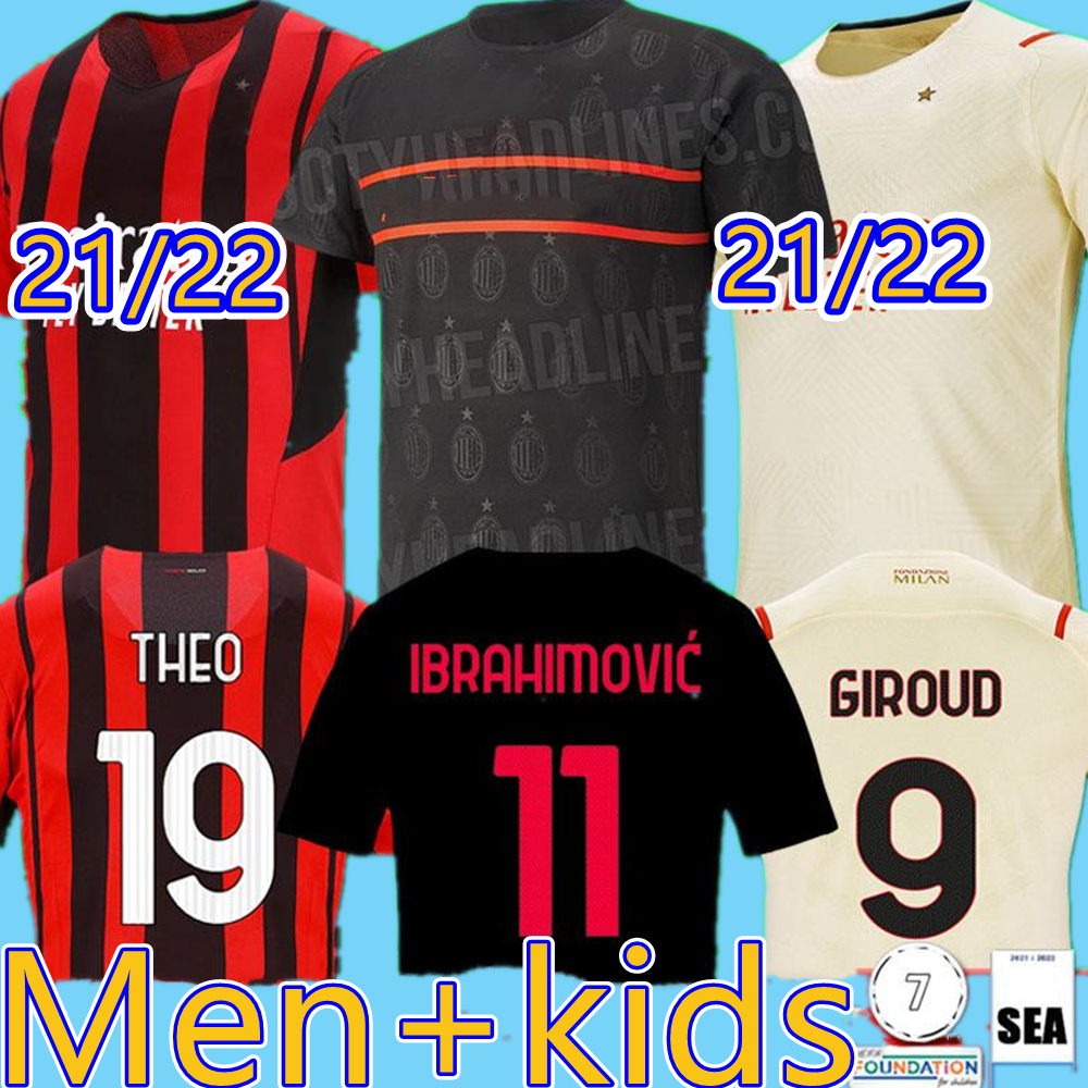 

milan 21 22 soccer jersey GIROUD IBRAHIMOVIC BRAHIM BENNACER ROMAGNOLI R.LEAO 2021 2022 home away Beige football shirt TONALI REBIC maill, Black;yellow