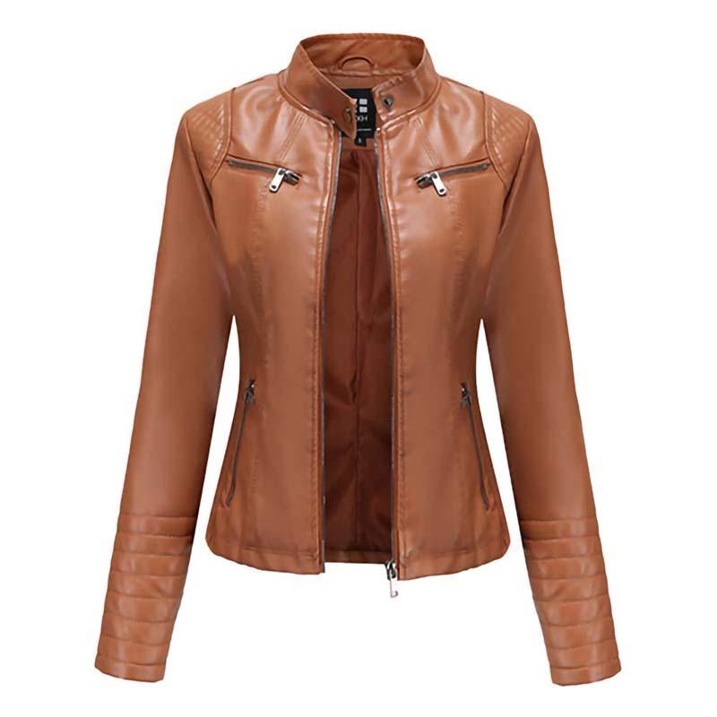 

Women' Leather & Faux 2021 Fashion Women Jacket Autumn Winter Long Sleeve Solid Zipper Biker Oversized Coat Female Casual Outwear, Black