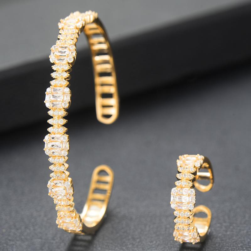

Earrings & Necklace GODKI Luxury Stackable Bangle Ring Set For Women Full Micro Baguette Cubic Zircon Party Wedding Saudi Arabic Dubai Jewel, Silver