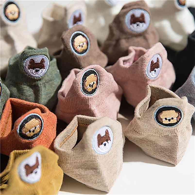 

10 Pair Pack Socks Woman Cute Embroidered Animal Happy Funny Cartoon Cotton Kawaii Harajuku Candy Color Lovely Female Socks Set 210720, Random color