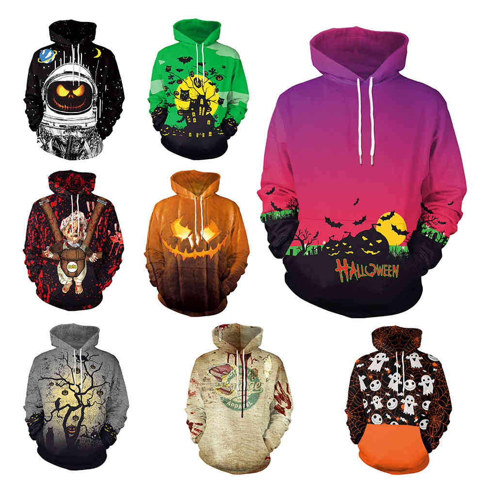 

women Autumn winter Halloween sudaderas night funny pumpkin 3D printing party costume pullover hooded sweatshirt Couple Tops 210520, 004