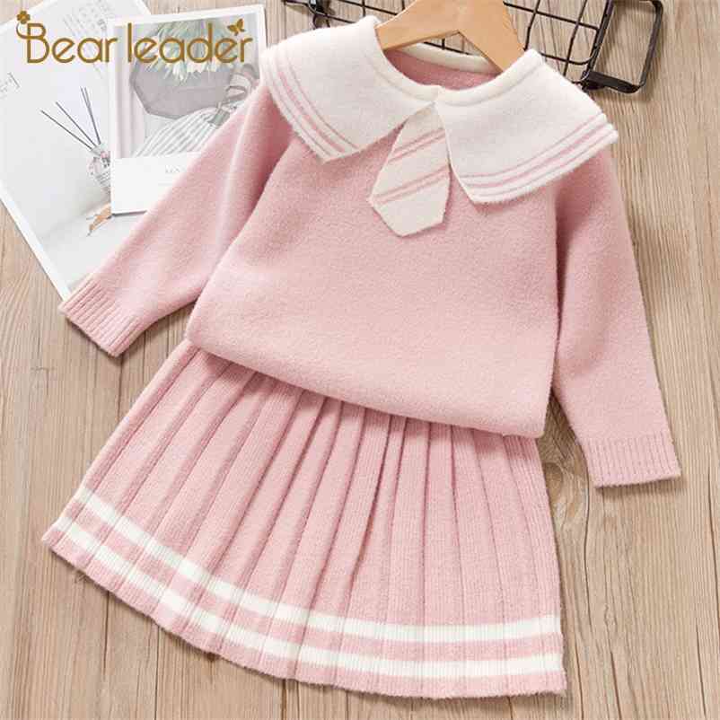 

Girl Clothing Set Spring Winter Kids Clothes Suit Long Sleeve Tie Collar Cute Children Knitwear Outfit 2Pcs 210429, Ax1278 black