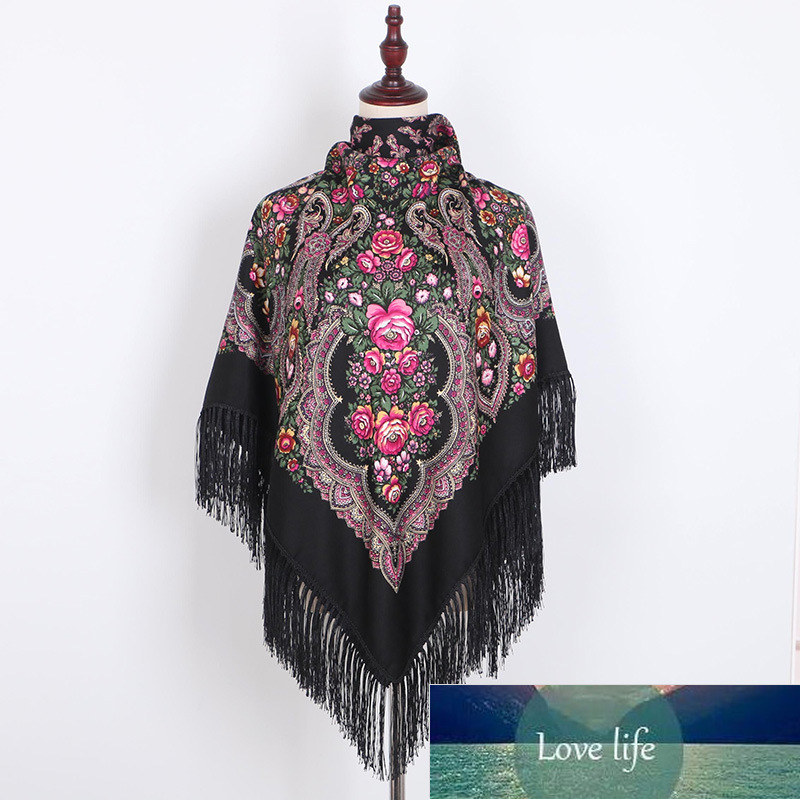 

Scarf Russian Shawl Women's Head Wrap Hijab Babushka Ukrainian Scarves Square Blankets Tassel Retro Handkerchief Foulard Femme