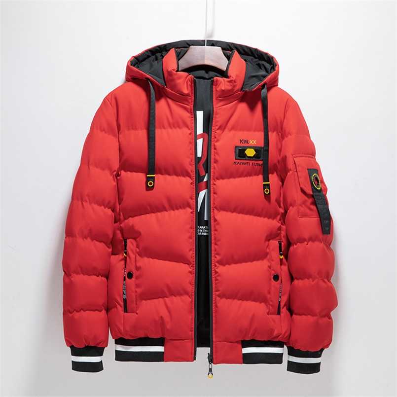 

Men Winter Waterproof Parkas Jacket Coat Men Autumn Casual Hooded Windproof Jacket Cotton Warm Hat Jacket Men Big Size 211018, 82209 red