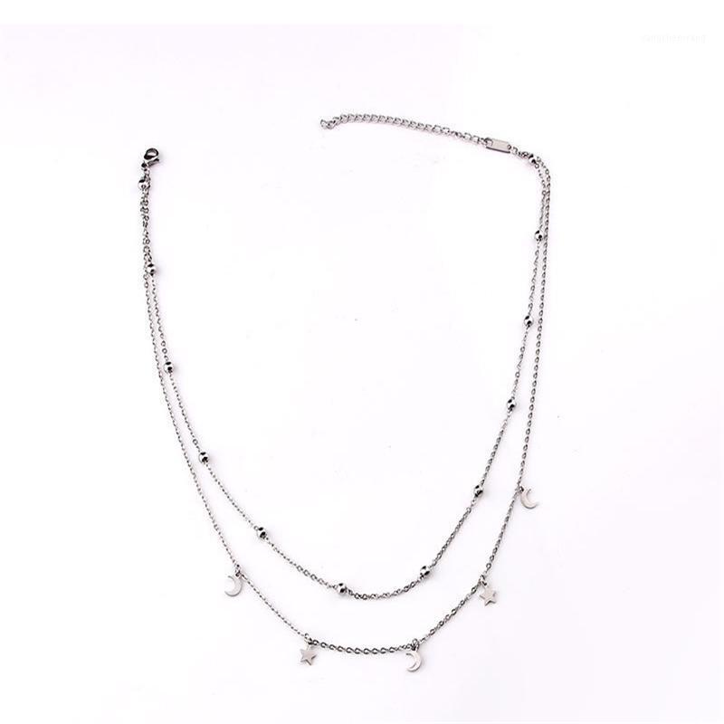 

Chains Style Titanium Stainless Steel Double Gold Beads Collarbone Cross Chain