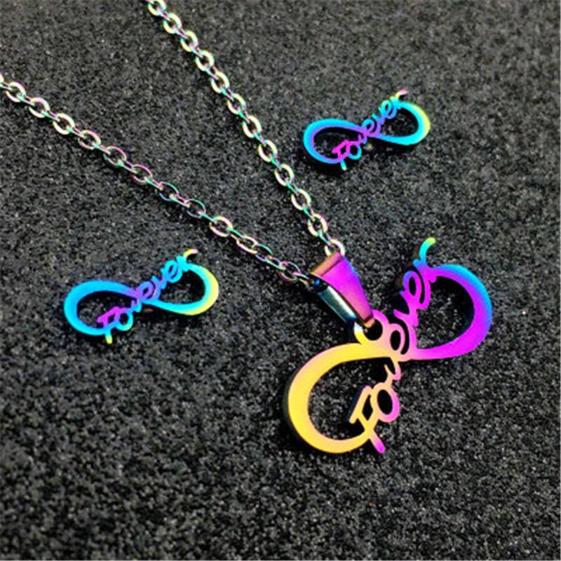 

Earrings & Necklace QIAMNI Dazzling Colorful Stainless Steel Number Eight Infinity Jewelry Set Forever Letter Earring Lovers Friend Gift, Silver