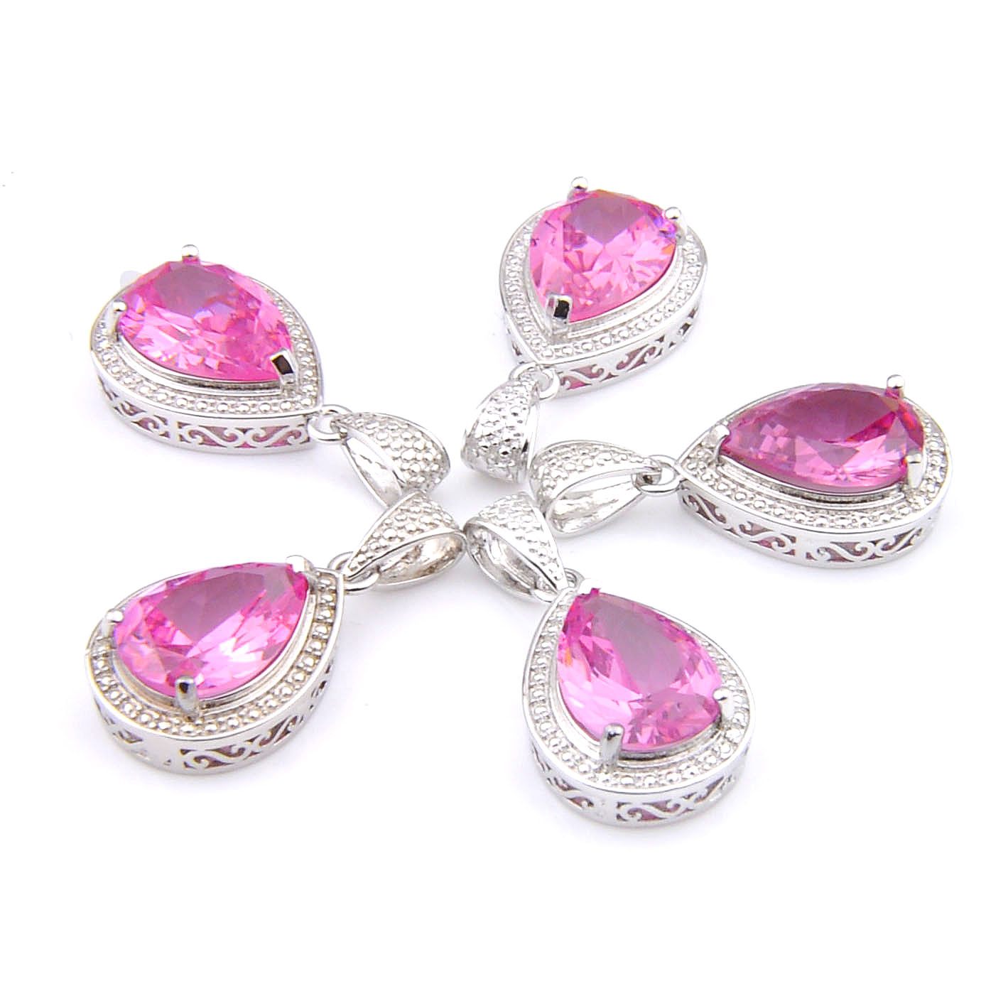 

Mix 5 Pieces Pendants Luckyshine Shine Teardrop Shape Pink Topaz Gemstone 925 Silver Pendant Necklaces P1296