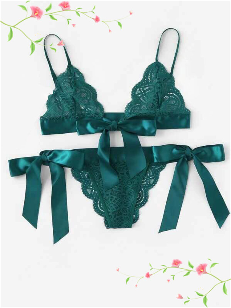 

Women Lace Satin Underwear Set Temptation Open Bra Crotch Baby Sexy Costumes, Black