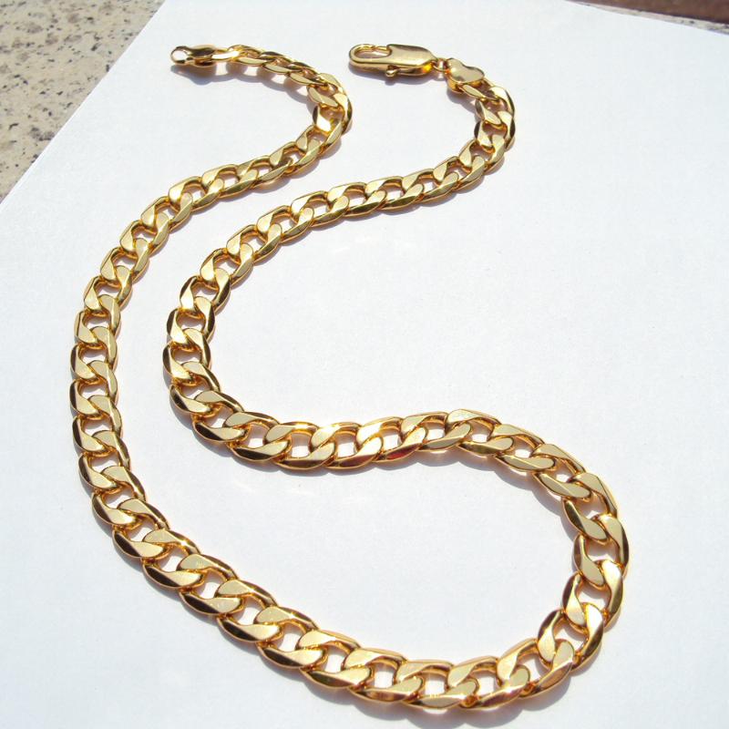 

24" Yellow Solid Gold AUTHENTIC FINISH 18 K Stamped 10 Mm Fine Curb Cuban Link Chain Necklace Men's Made In Pendant Necklaces