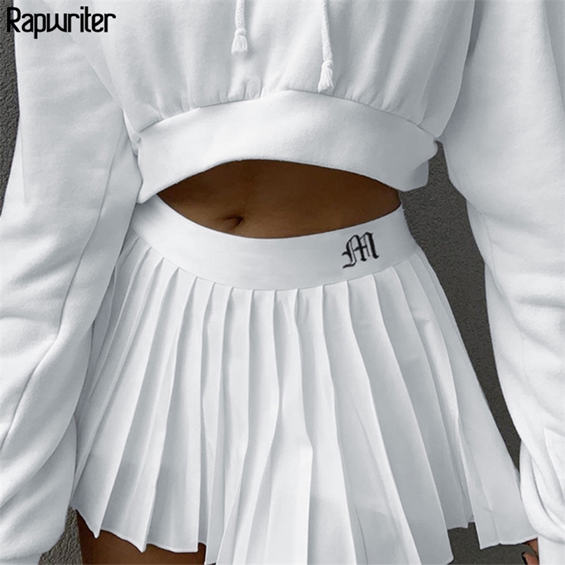 

Rapwriter Preppy Style Letter Embroidery High Waist Mini Skirt Woman Fashion Korean White Pleated Short femme faldas 210629, Black striped skirt