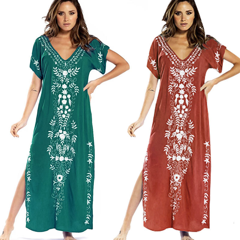Sexy 2021 Cotton Embroidered Beach Skirt Seaside Holiday Sunscreen Clothes Women&#039;s Swimsuit Blouse Robe-image-684240710