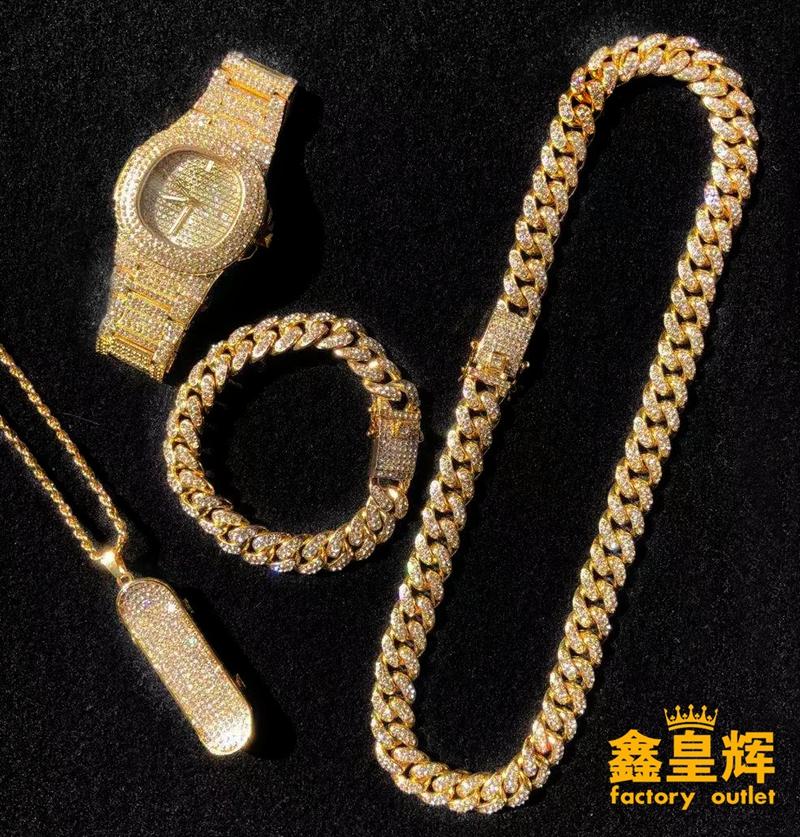 Pendant Necklaces Men&#039;s And Women&#039;s Jewelry Suit Gold Bracelet Skateboard Necklace Watch Inlaid With Diamonds Cuban Accessories Hip Hop-image-708526849