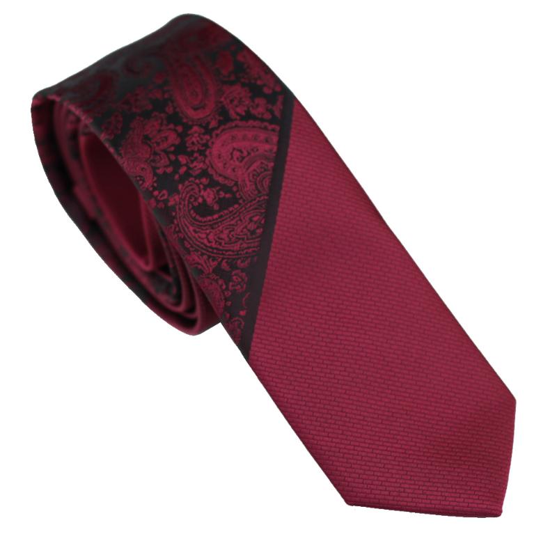 Neck Ties Coachella Burgundy Plaids With Black Paisley Necktie Microfiber Men Skinny Tie 6CM-image-736127276