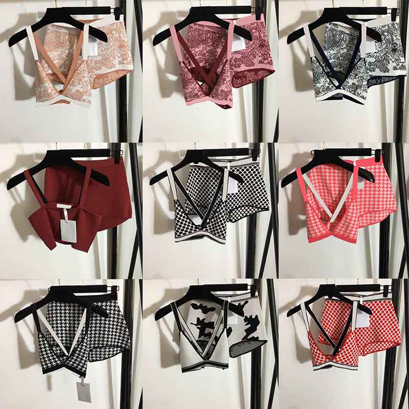 

Vintage Forest Animal Printing Swimwear Knitted Bra Bathing Suits Suspender Underwear Top Boxer Pants Swimsuit 2 Piece Set, 15#