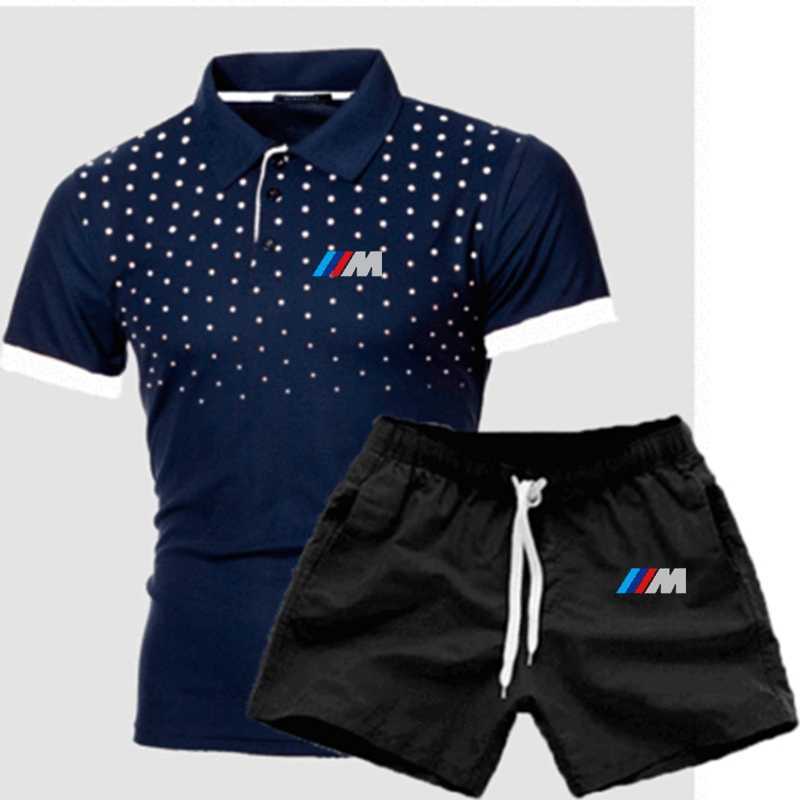 

tracksuits for Bmw Casual High Quality Men's Polo T-shirt Short-sleeved Shorts Suit Cotton Leisure 2 Piece Tracksuit, Gray