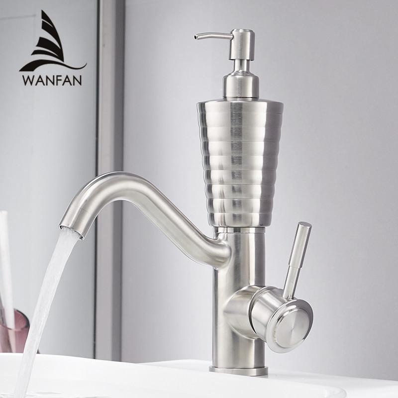 

Bathroom Sink Faucets Basin Stainless Steel 304 Tap With Soap Dispenser Brushed Nickel Single Hole Faucet Water Mixer 58816
